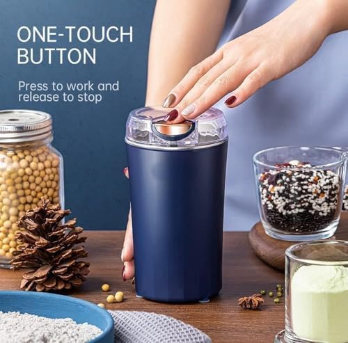 4-Blade Electric Coffee & Spice Grinder – Stainless Steel Portable Mixer for Masala, Herbs, Dry Spices & Nuts – Push Button Control, Compact & Durable for Home Kitchen