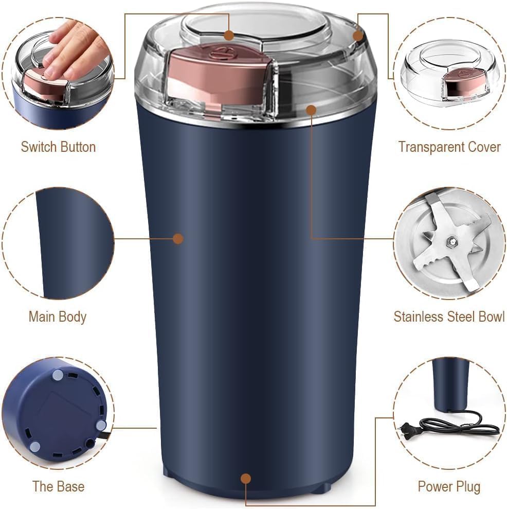 4-Blade Electric Coffee & Spice Grinder – Stainless Steel Portable Mixer for Masala, Herbs, Dry Spices & Nuts – Push Button Control, Compact & Durable for Home Kitchen