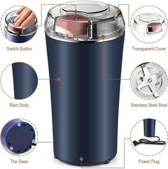 4-Blade Electric Coffee & Spice Grinder – Stainless Steel Portable Mixer for Masala, Herbs, Dry Spices & Nuts – Push Button Control, Compact & Durable for Home Kitchen